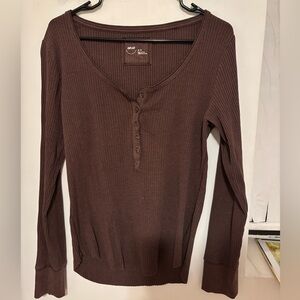 Aerie Brown Henley Long sleeve